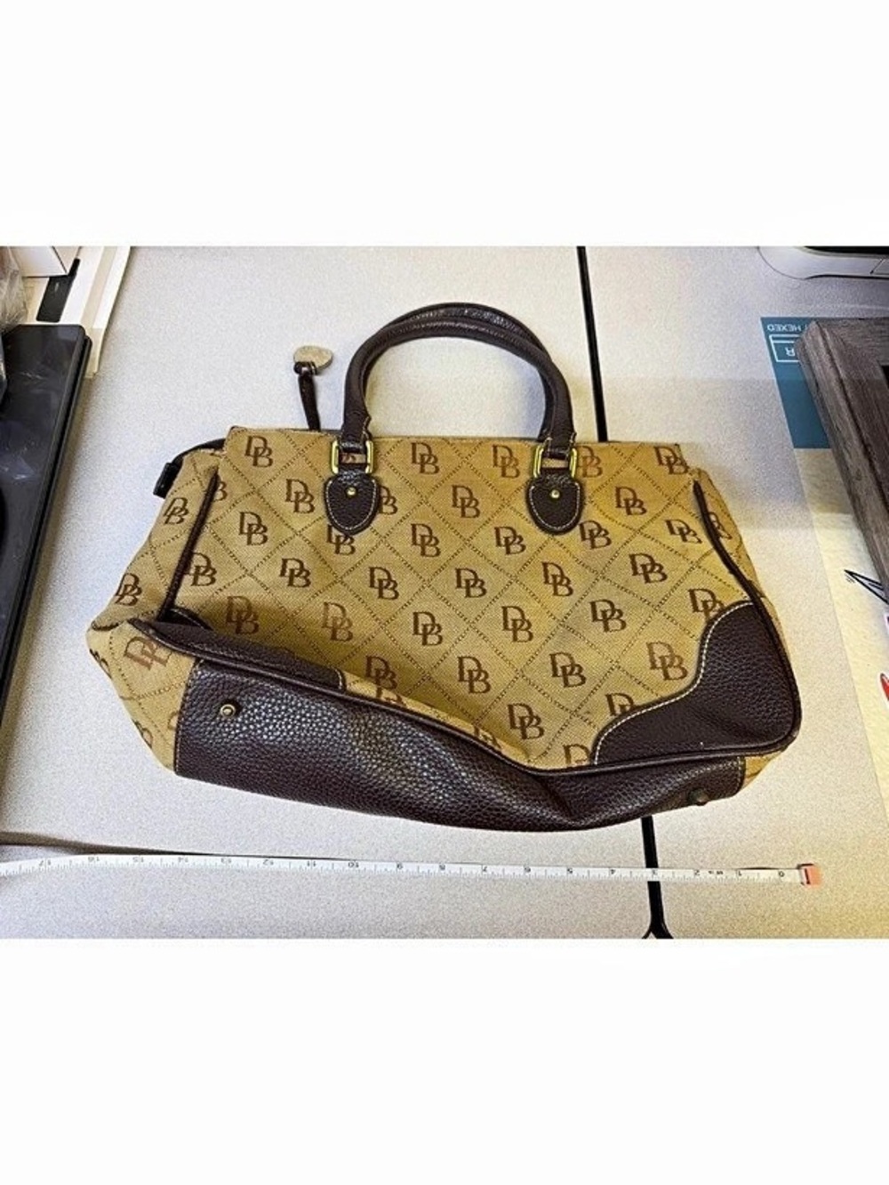 Dooney & Bourke DB Monogram Signature Satchel Brown & Tan